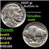 Image 1 : 1937-p Buffalo Nickel 5c Grades GEM Unc
