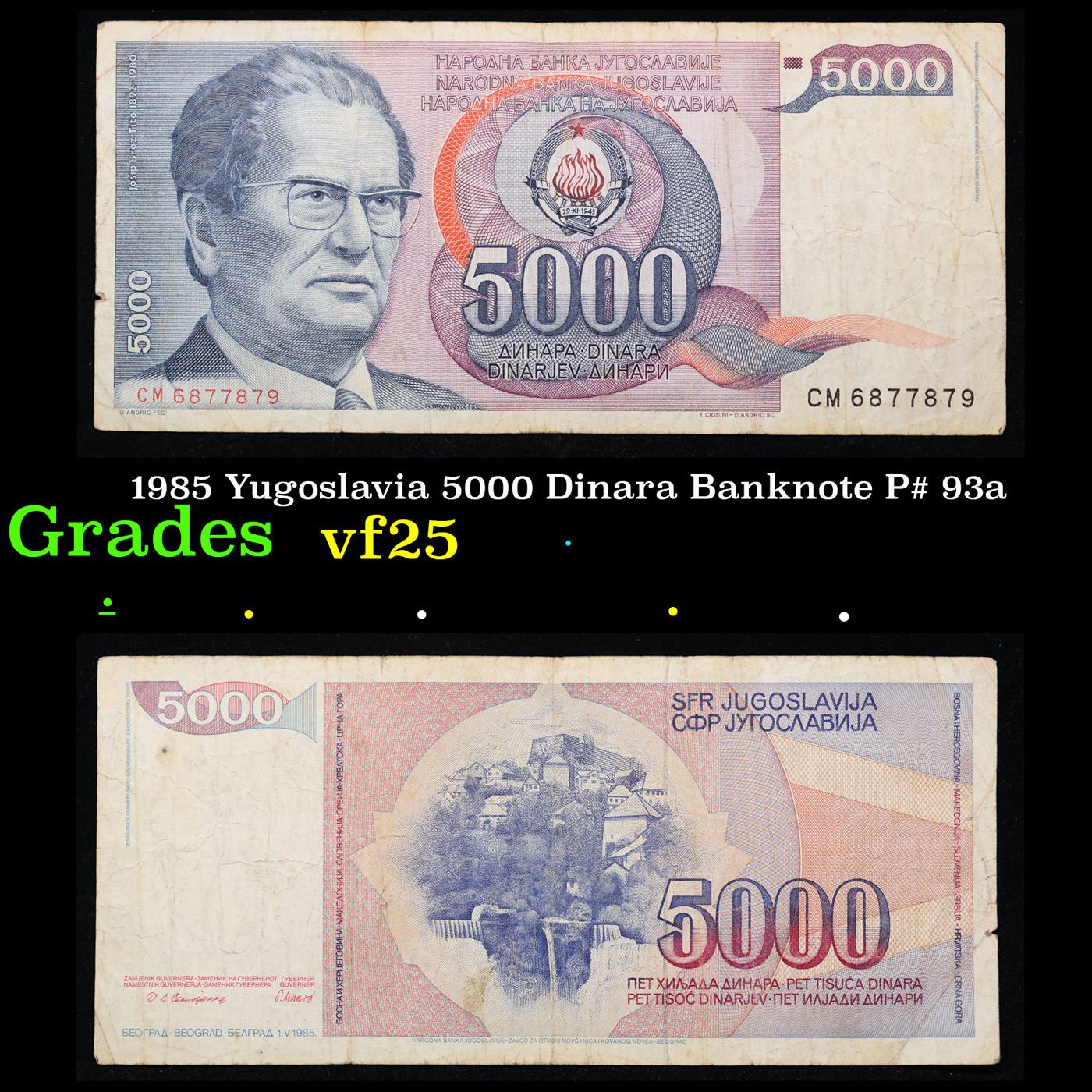 Jugoslawien Banknote 5000 Dinara 1985 – Pick-Nr. 93a, Gebraucht, Sammlerstück