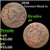 Image 1 : 1818 Coronet Head Large Cent 1c Grades g+