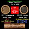 Image 1 : Mixed small cents 1c orig shotgun roll, 1917-s Wheat Cent, 1892 Indian Cent other end, Brinks Wrappe