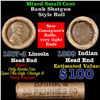 Image 1 : Mixed small cents 1c orig shotgun roll, 1917-s Wheat Cent, 1899 Indian Cent other end, Brinks Wrappe