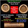 Image 1 : Mixed small cents 1c orig shotgun roll, 1917-d Wheat Cent, 1897 Indian Cent other end, Brinks Wrappe