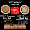 Image 1 : Mixed small cents 1c orig shotgun roll, 1917-d Wheat Cent, 1863 Indian Cent other end, Brinks Wrappe