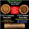 Image 1 : Mixed small cents 1c orig shotgun roll, 1919-s Wheat Cent, 1898 Indian Cent other end, Brinks Wrappe