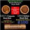 Image 1 : Mixed small cents 1c orig shotgun roll, 1917-d Wheat Cent, 1895 Indian Cent other end, Brinks Wrappe