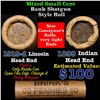 Image 1 : Mixed small cents 1c orig shotgun roll, 1919-d Wheat Cent, 1899 Indian Cent other end, Brinks Wrappe