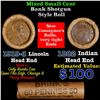 Image 1 : Mixed small cents 1c orig shotgun roll, 1919-s Wheat Cent, 1882 Indian Cent other end, Brinks Wrappe