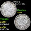 Image 1 : 1916-p Barber Quarter 25c Grades Select AU