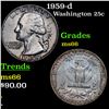 Image 1 : 1959-d Washington Quarter 25c Grades GEM+ Unc