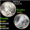 Image 1 : 1924-p Peace Dollar $1 Grades GEM+ Unc