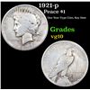 Image 1 : 1921-p Peace Dollar $1 Grades vg+
