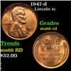 Image 1 : 1947-d Lincoln Cent 1c Grades GEM+ Unc RD