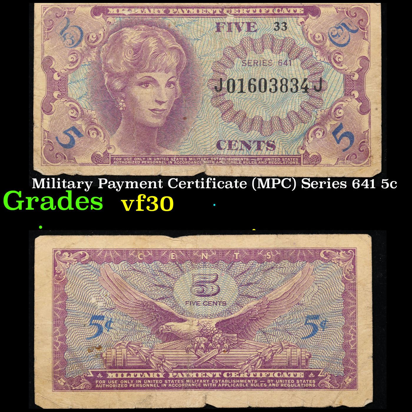 Military Payment Certificate (MPC) Series 641 5c Grades vf  