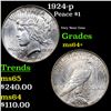 Image 1 : 1924-p Peace Dollar $1 Grades Choice+ Unc