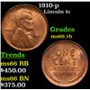 Image 1 : 1910-p Lincoln Cent 1c Grades GEM+ Unc RB