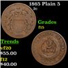 Image 1 : 1865 Plain 5 Two Cent Piece 2c Grades f+