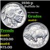 Image 1 : 1936-p Buffalo Nickel 5c Grades Choice+ Unc