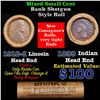 Image 1 : Mixed small cents 1c orig shotgun roll, 1918-d Wheat Cent, 1899 Indian Cent other end, Brinks Wrappe