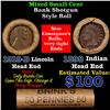 Image 1 : Mixed small cents 1c orig shotgun roll, 1919-d Wheat Cent, 1898 Indian Cent other end, Brinks Wrappe