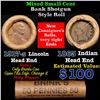 Image 1 : Mixed small cents 1c orig shotgun roll, 1917-s Wheat Cent, 1863 Indian Cent other end, Brinks Wrappe