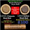 Image 1 : Mixed small cents 1c orig shotgun roll, 1918-d Wheat Cent, 1863 Indian Cent other end, Brinks Wrappe