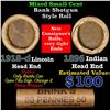 Image 1 : Mixed small cents 1c orig shotgun roll, 1918-d Wheat Cent, 1896 Indian Cent other end, Brinks Wrappe