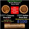 Image 1 : Mixed small cents 1c orig shotgun roll, 1917-d Wheat Cent, 1895 Indian Cent other end, Brinks Wrappe
