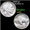 Image 1 : 1937-p Buffalo Nickel 5c Grades AU, Almost Unc