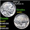 Image 1 : 1937-p Buffalo Nickel 5c Grades GEM++ Unc