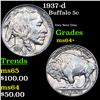 Image 1 : 1937-d Buffalo Nickel 5c Grades Choice+ Unc