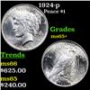 Image 1 : 1924-p Peace Dollar $1 Grades GEM+ Unc