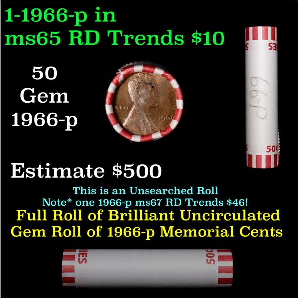 Shotgun Lincoln 1c roll, 1966-p 50 pcs Bank Wrapper.