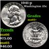 Image 1 : 1941-p Washington Quarter 25c Grades GEM+ Unc