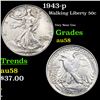 Image 1 : 1943-p Walking Liberty Half Dollar 50c Grades Choice AU/BU Slider