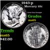 Image 1 : 1943-p Mercury Dime 10c Grades GEM Unc