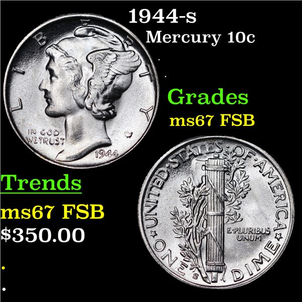 1944-s Mercury Dime 10c Grades GEM++ FSB