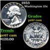 Image 1 : Proof 1953 Washington Quarter 25c Grades GEM++ Proof Cameo