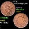 Image 1 : 1818 Coronet Head Large Cent 1c Grades Choice AU/BU Slider