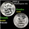 Image 1 : 1955-p Washington Quarter 25c Grades GEM+ Unc