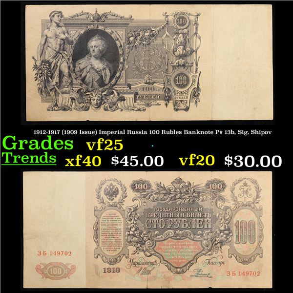 1912-1917 (1909 Issue) Imperial Russia 100 Rubles Banknote P# 13b, Sig. Shipov Grades vf+