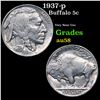 1937-p Buffalo Nickel 5c Grades Choice AU/BU Slider