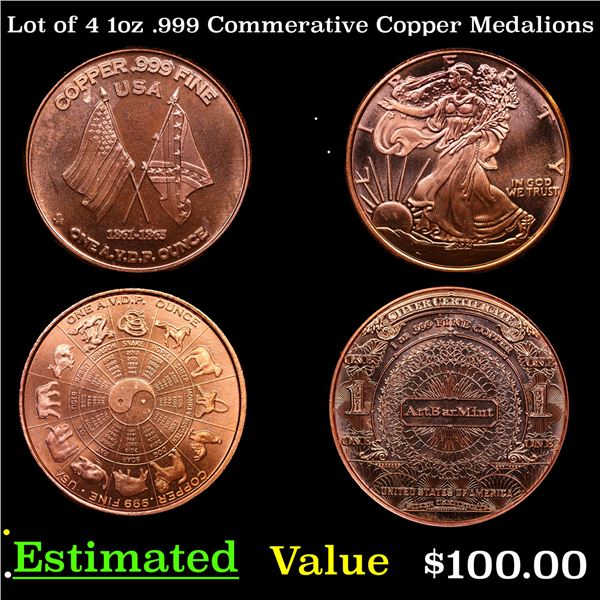 Lot of 4 1oz .999 Commerative Copper Medalions