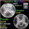***Auction Highlight*** 1995 Silver Eagle Dollar $1 Graded ms69+ BY SEGS (fc)