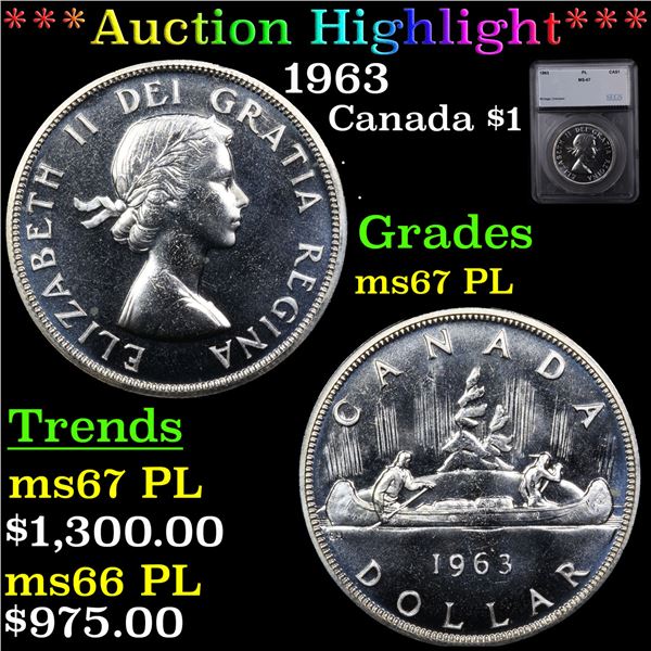 ***Auction Highlight*** 1963 Canada Dollar $1 Graded ms67 PL By SEGS (fc)