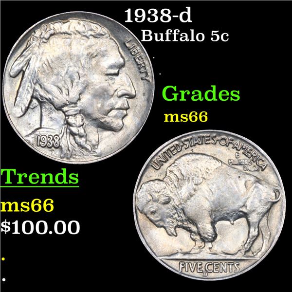 1938-d Buffalo Nickel 5c Grades GEM+ Unc