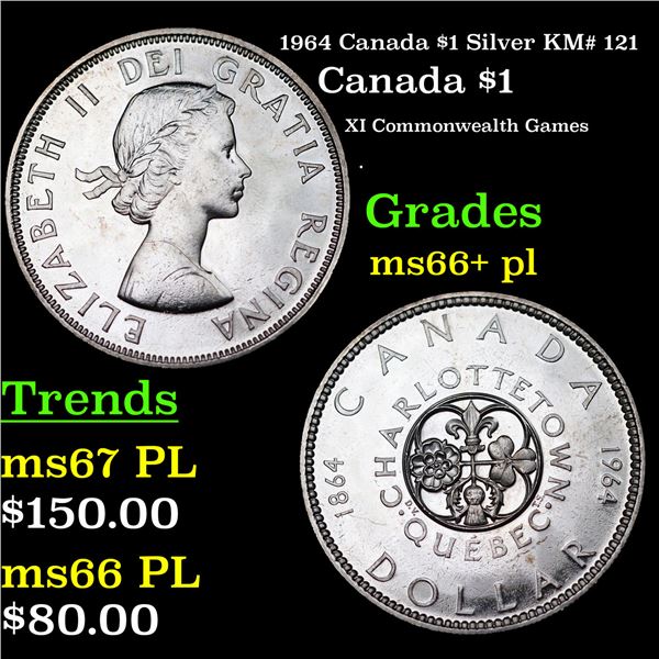 1964 Canada $1 Silver Canada Dollar KM# 121 $1 Grades GEM++ PL
