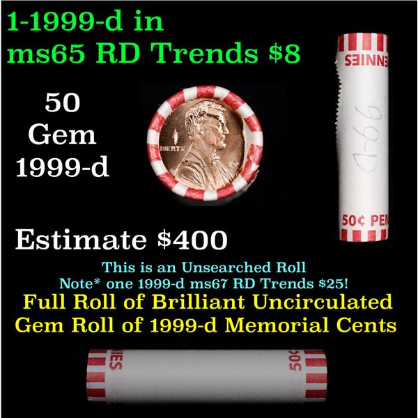Shotgun Lincoln 1c roll, 1999-d 50 pcs Bank Wrapper.