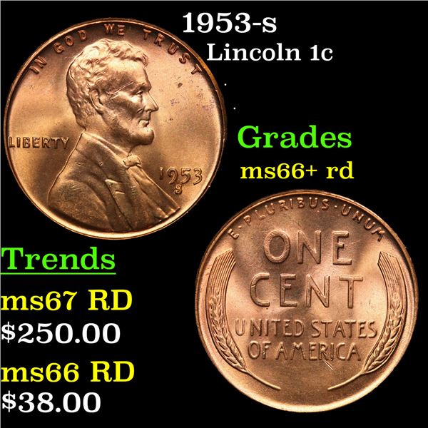 1953-s Lincoln Cent 1c Grades GEM++ RD