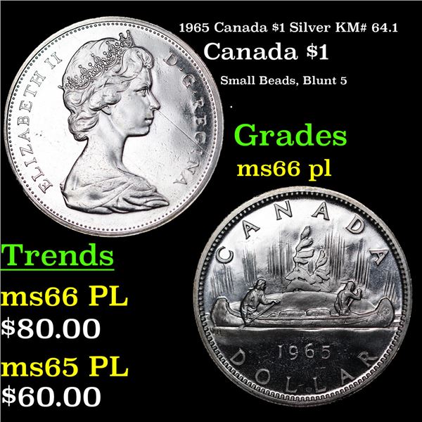 1965 Canada $1 Silver Canada Dollar KM# 64.1 $1 Grades GEM+ UNC PL