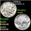 Image 1 : 1936-p Buffalo Nickel 5c Grades GEM+ Unc
